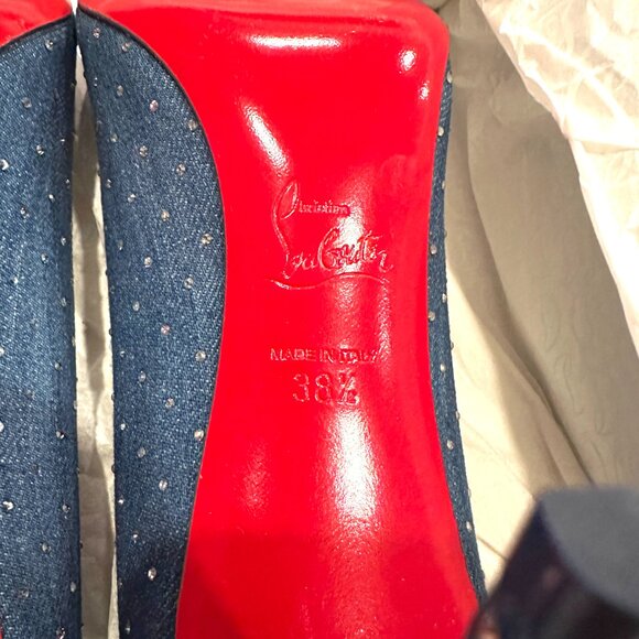 Christian Louboutin KATE PLUM STRASS 85 Crystal Denim Heels Pumps Shoes - Picture 14 of 15